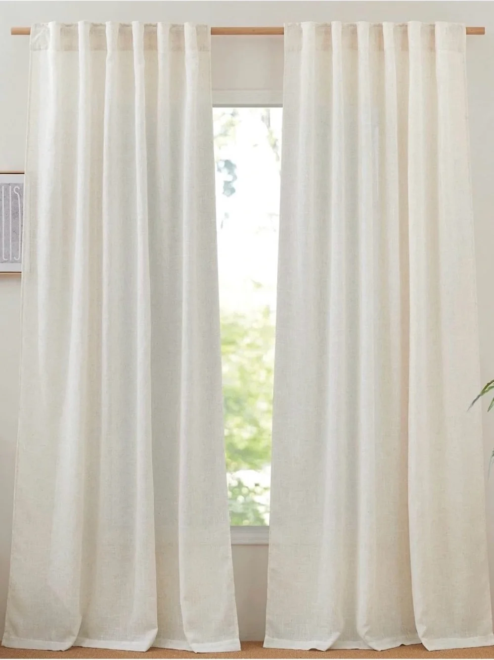 NICETOWN Extra Long Semi Sheer Linen Curtains for Living Room W52 x L144, 2pan
